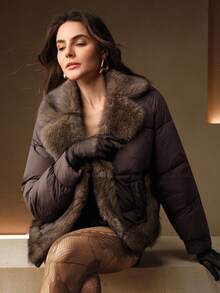 Anewsta Women's Loose Cotton Padded Jacket With Fluffy Long Fur Autumn/Winter Coat