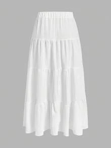 SHEIN EZwear Casual Vacation Style Women's Layered Cake Skirt, Suitable For Summer Vacation, Island, Party, Versatile, Early Autumn - Multicolor - View 3