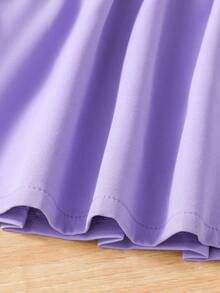 SHEIN Young Girl Solid Color Elastic Waist Pleated A-Line Skirt Fall Winter - Mauve Purple - View 5