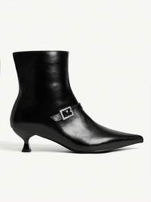 CUCCOO CHICEST 女士时尚小猫跟百搭风格百搭条纹金属装饰拉链及膝靴 - 黑色 - 查看 8