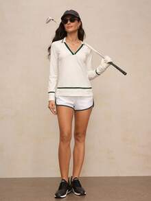 Activina Pantalones cortos casuales de mujer con cintura elástica y estampado de rayas