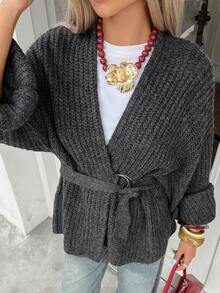 Livesso Grey Loose Casual Wrap Style Cardigan For Women, Autumn/Winter - Grey - View 5