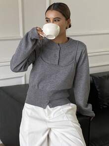 Livesso Women's Autumn Long Sleeve Cardigan And Camisole Sweater 2 Pieces Set - Grey - View 6