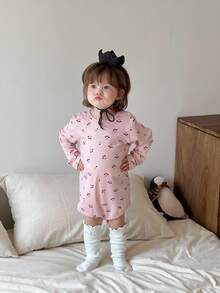 DAZY Baby Girls Floral All-Over Print Crew Neck Long Sleeve Bodysuit Fall,Winter - Pink - View 3