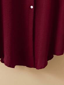 GlowEve 女式褶裥长款纽扣衬衫 - 酒紅色 - 查看 7