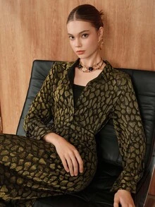 SHEIN Unity Chemise à manches longues jacquard élégante pour femme pour le travail - Noir - Voir 5