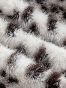 SHEIN MOD Women's Fashionable Leopard Print Faux Fur Jacket, Autumn/Winter - Black and White - View 4