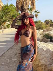 Bearsaez 网眼图案印花串珠抽绳阔腿裤夏季度假伊比沙岛优雅伊比沙岛可爱海滩节狂欢波西米亚风沙滩装假日服装，夏季服装条纹 - 彩色 - 查看 6