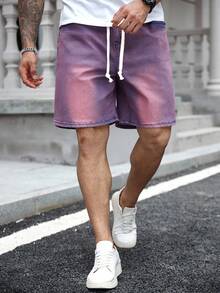 Manfinity Homme Plus Size Men's Summer Casual Washed Denim Shorts - Purple - View 1