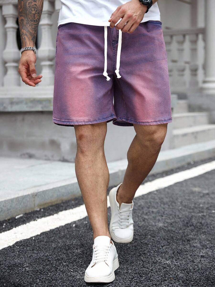 Manfinity Homme Plus Size Men's Summer Casual Washed Denim Shorts - Purple - View 1