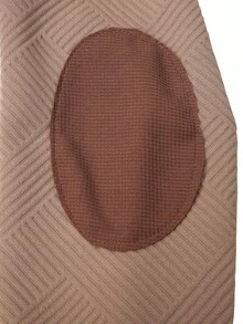 Manfinity Homme 男士撞色半开襟休闲抽绳连帽衫，秋季款，长袖上衣 - 卡其色 - 查看 4