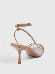 CUCCOO SZL Apricot Rhinestone Transparent PVC Peep Toe Ankle Strap Sexy High Heel Sandals, Suitable For Dates, Gatherings, Parties For Christmas Spring Shoes Prom Heels Summer Shoes - Apricot - View 3