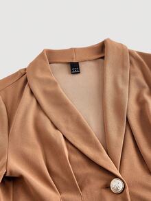 SHEIN MOD 秋冬优雅纯色百褶腰夹克和裙套装 - 摩卡棕 - 查看 3