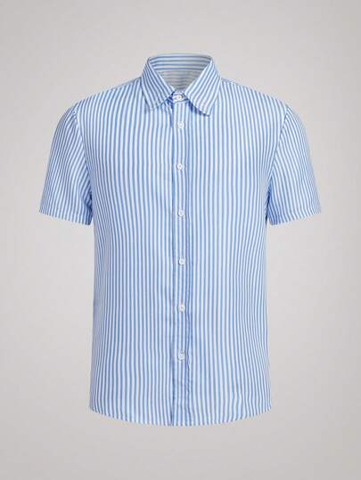 Officeau 男士条纹休闲时尚短袖衬衫，Old Money 男士正装衬衫，春夏款