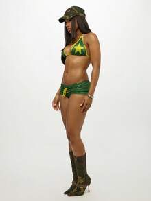 SUMWON WOMEN 星形图案军装风格露背三角比基尼泳装海滩度假泳池夏季度假节日泳装海滩派对两件套 - 綠色 - 查看 5