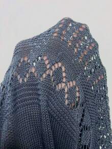 EMERY ROSE Women's Minimalist Hollow-Out Knitted Cardigan, Versatile For Autumn/Winter - Grey - View 7