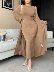 DAZY 2pcs/Set Women's Elegant Brown Sweater Set, Autumn/Winter Lounge Sets For Women - Coffee Brown - View 4