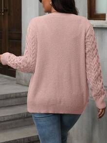 Plus Size Women Solid Color Knit Button Front Casual Cardigan, Pink - Dusty Pink - View 2