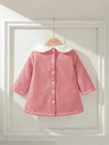 SHEIN Áo khoác lông trắng cổ điển họa tiết răng sói đỏ kiểu Pháp thanh lịch cho bé gái, mùa thu/đông - Màu Hồng baby - Xem 3