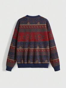 ROMWE Hippie Women's Casual Geometric Pattern Cardigan, Autumn/Winter - Red - View 2