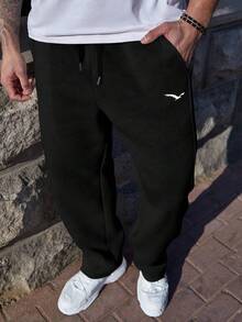 Manfinity Homme Plus Size Men's Eagle Print Drawstring Waist Pocket Casual Sweatpants - Black - View 5
