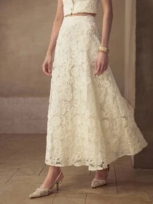 MOTF PREMIUM JACQUARD TEXTURED LACE A-LINE SLIMMING LONG SKIRT - Apricot - View 7