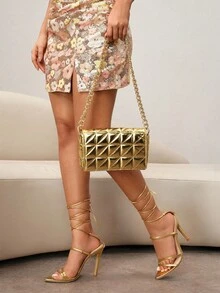 CUCCOO SZL Sac Carré À Rabat En Chaîne Matelassé Métallique Assorti, Sac, Cadeaux, Tenue, Parfait Pour Robe, Robe De Mariée, Robes Formelles Pour Femmes, Robe De Soirée, Robe D'anniversaire,