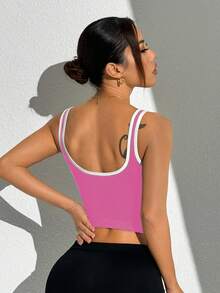 SHEIN Dewbera Áo ba lỗ thể thao thường ngày viền tương phản, phù hợp cho mùa hè - Màu Hồng Tươi - Xem 7