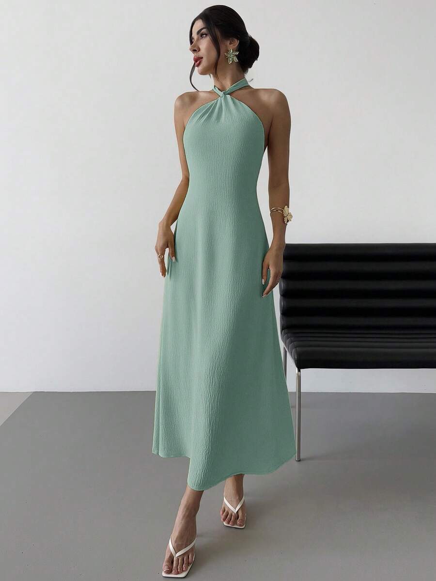 Firerie Váy dự tiệc thanh lịch dành cho nữ, váy suông hở lưng không tay, lãng mạn và thời trang cho những dịp mùa hè - Màu xanh Bạc hà - Xem 1
