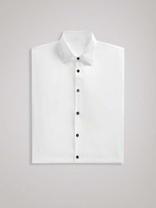 Officeau 男士商务休闲长袖纯色衬衫，百搭正式商务风，秋季复古男士白色衬衫，春夏皆宜