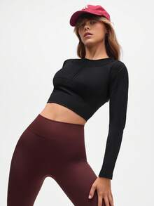 Gameset SHEIN Sport Top attivo a maniche lunghe aderente e traforato - nero - Visualizzare 6
