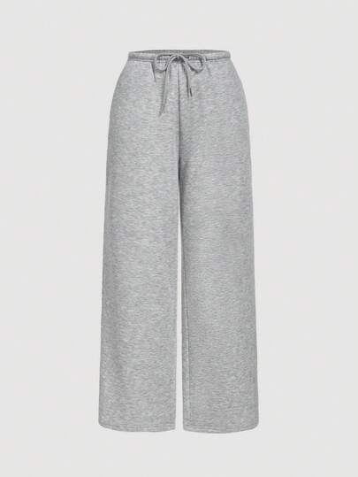 SHEIN MOD Casual Solid Color Fleece Elastic Waist Drawstring Wide Leg Sweatpants