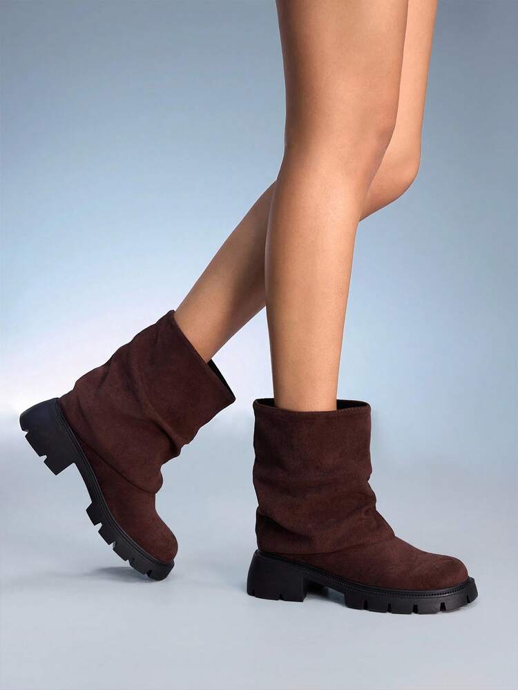 CUCCOO GRLICON Women's New Spring Sweet Cool Shinjuku Street Style Bootcut Boots, Black Retro Round Toe Knee-High Riding Boots