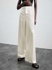 Maija 2025 Women's Fashion Elegant White Satin Wide Leg Pants,Autumn Office Commuter Business Casual Solid Clothes,Work Blouses For Women Fall Winter Wear - Khaki - View 7