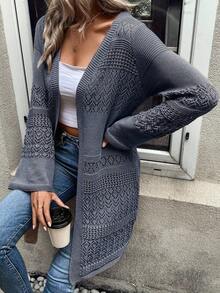 EMERY ROSE Women's Minimalist Hollow-Out Knitted Cardigan, Versatile For Autumn/Winter - Grey - View 5
