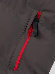 Manfinity Homme 1 件宽松男士拉链连帽羽绒背心外套，秋冬 - 咖啡棕 - 查看 7