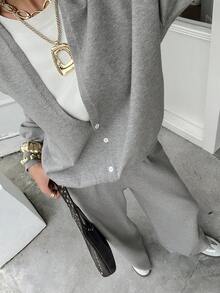 Livesso 女士秋季二合一毛衣和休闲裤套装 - 灰色 - 查看 1