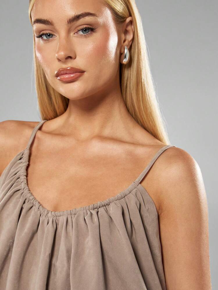 MISSGUIDED Satin Draped Cami Top With Gathered Neckline Sleeveless Blouse