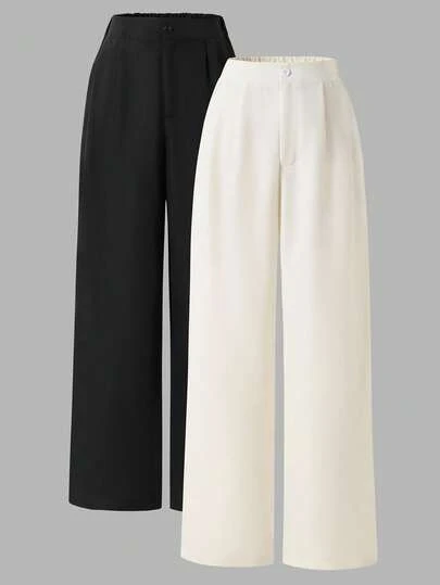 Sparklyn Set de 2 pantalones casuales de unicolor para adolescentes, versátiles y de moda, adecuados para la escuela y la primavera/otoño