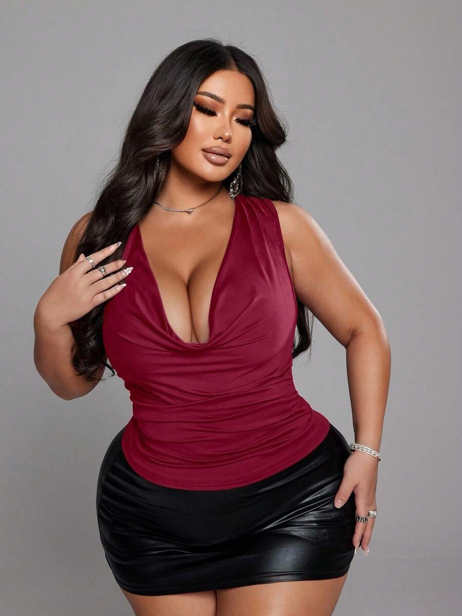 NU&NOW Christmas Elegant Sexy Daily Date Vacation Casual Bodycon Wrap Draped Neck Versatile Plus Size Camisole