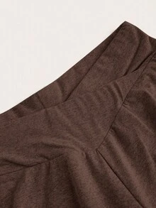 SHEIN EZwear Bộ 2 quần ống loe bó sát thiết kế chéo cạp chun màu đen và cà phê dành cho nữ - Nhiều màu - Xem 6