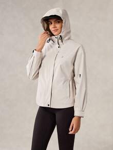 OutZeal 女式防水抽绳腰袋可调节风帽户外夹克徒步露营秋冬 - 米色 - 查看 8