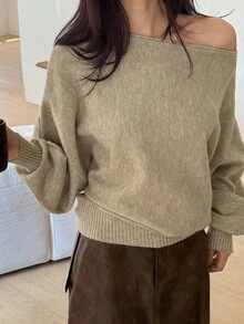 DAZY Loose Batwing Sleeve Sweater Fall/Winter School - Khaki - View 4