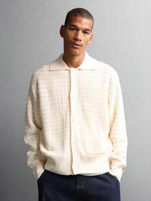 SUMWON Oversized Button Down Crochet Knit Long Sleeve Cardigan Winter Fall Casual Daily Wear Chunky Pattern Regular Length Knitwear