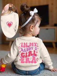 Baby Girl Casual Fashion Colorful Ombre Letter & Floral Graphic Print Crew Neck Sweatshirt, Cozy Pullover For Autumn, Suitable For Cute Princess