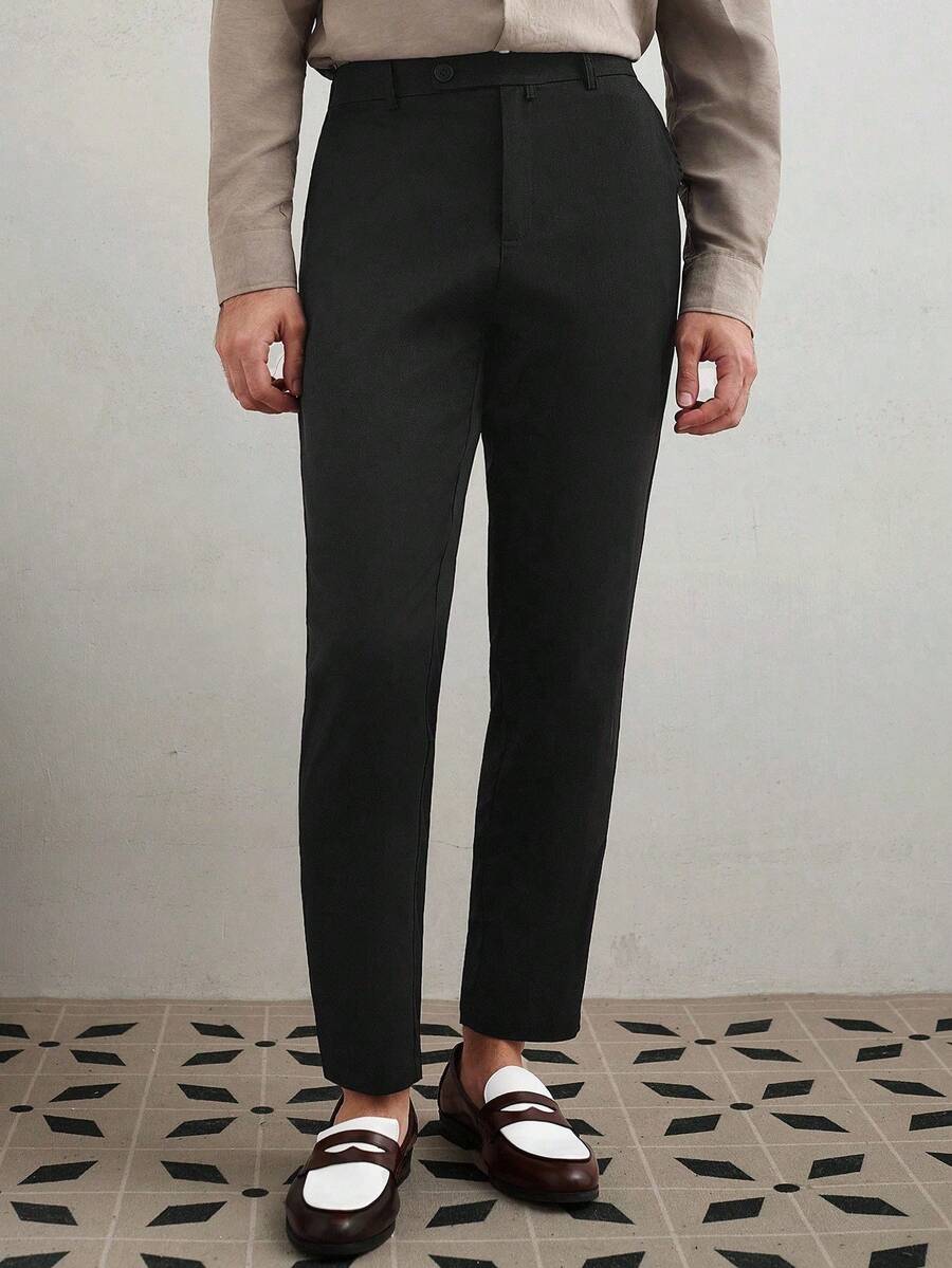 Manfinity CityGents Herren minimalistische einfarbige Anzughose mit schräger Tasche, Slim Fit, Business/Pendler, Old Money Stil