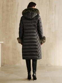 女士羽绒服，优雅、别致、时尚，适合秋季、冬季、新年、圣诞节、外出穿着 - 黑色 - 查看 2