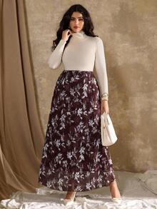 Flirla Plus Size 1 Piece Woven European & American Fitted Slimming Elegant Jacquard Skirt For Women - Brown - View 6