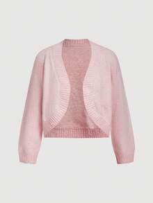 Chiquease 2pcs Set: Solid Color Cardigan And Tube Top Sweater - Pink - View 3