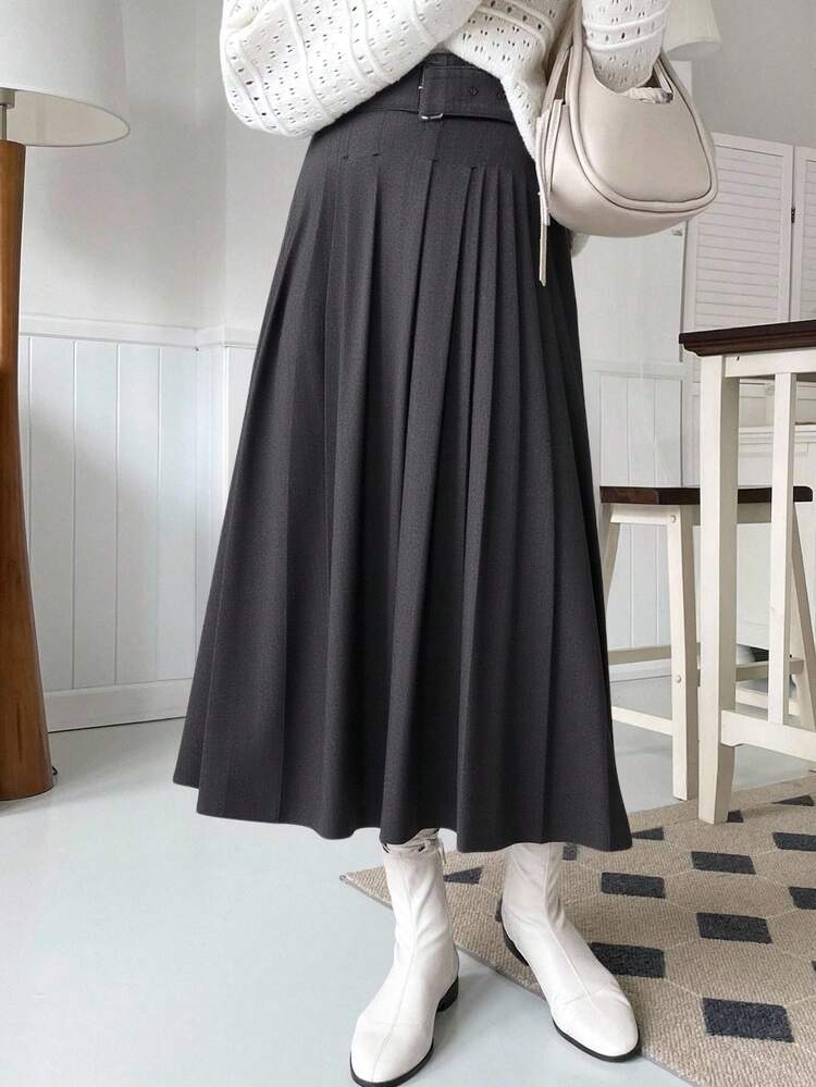 Women's Solid Color A-Line Skirt, Autumn/Winter Business Casual Woman